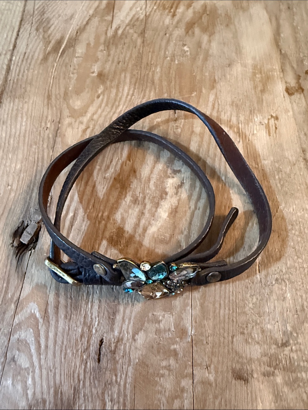 Chloe + Isabel Brown Leather Wrap Bracelet with Blue and Champagne Crystals - Picture 4 of 8